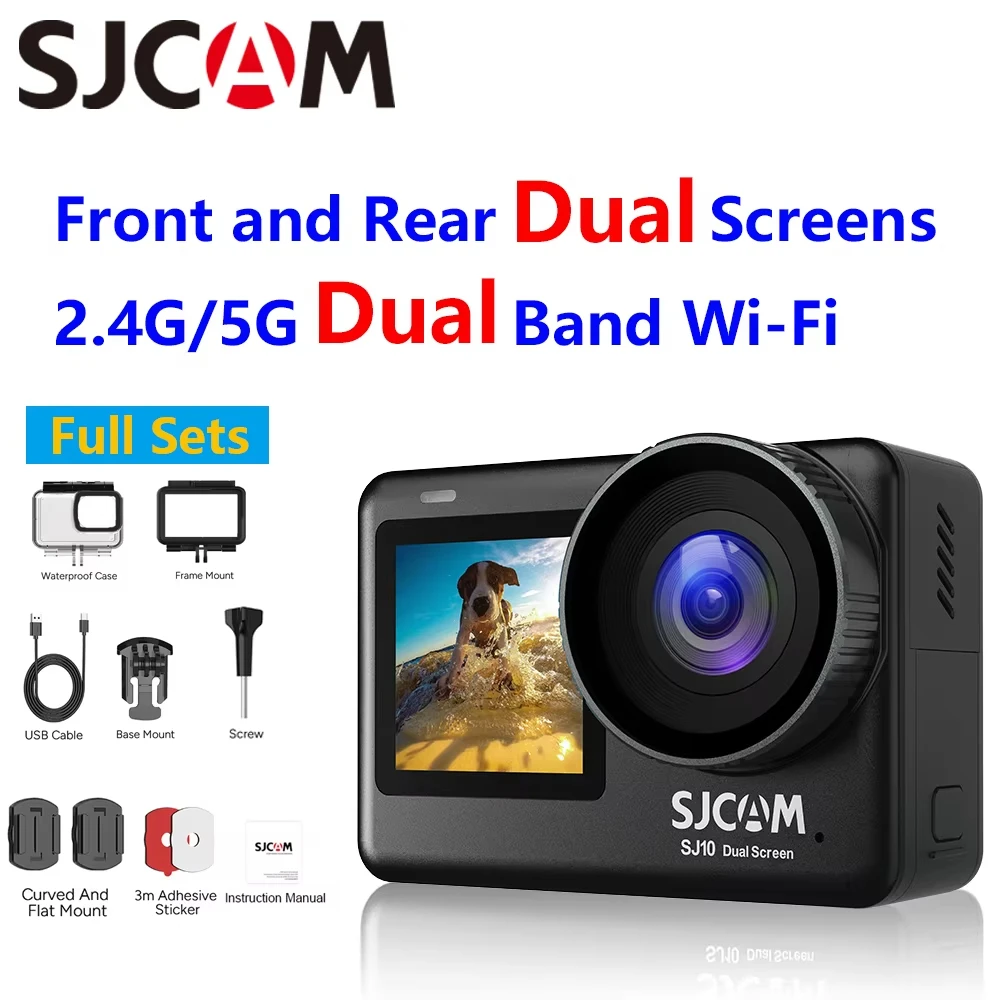 كاميرا SJCAM SJ10 Pro Motion Supersmooth 4K 60FPS شاشة مزدوجة 5G/2.4G واي فاي تدعم التسجيل المسبق كاميرا مدونة فيديو حية مضادة للاهتزاز