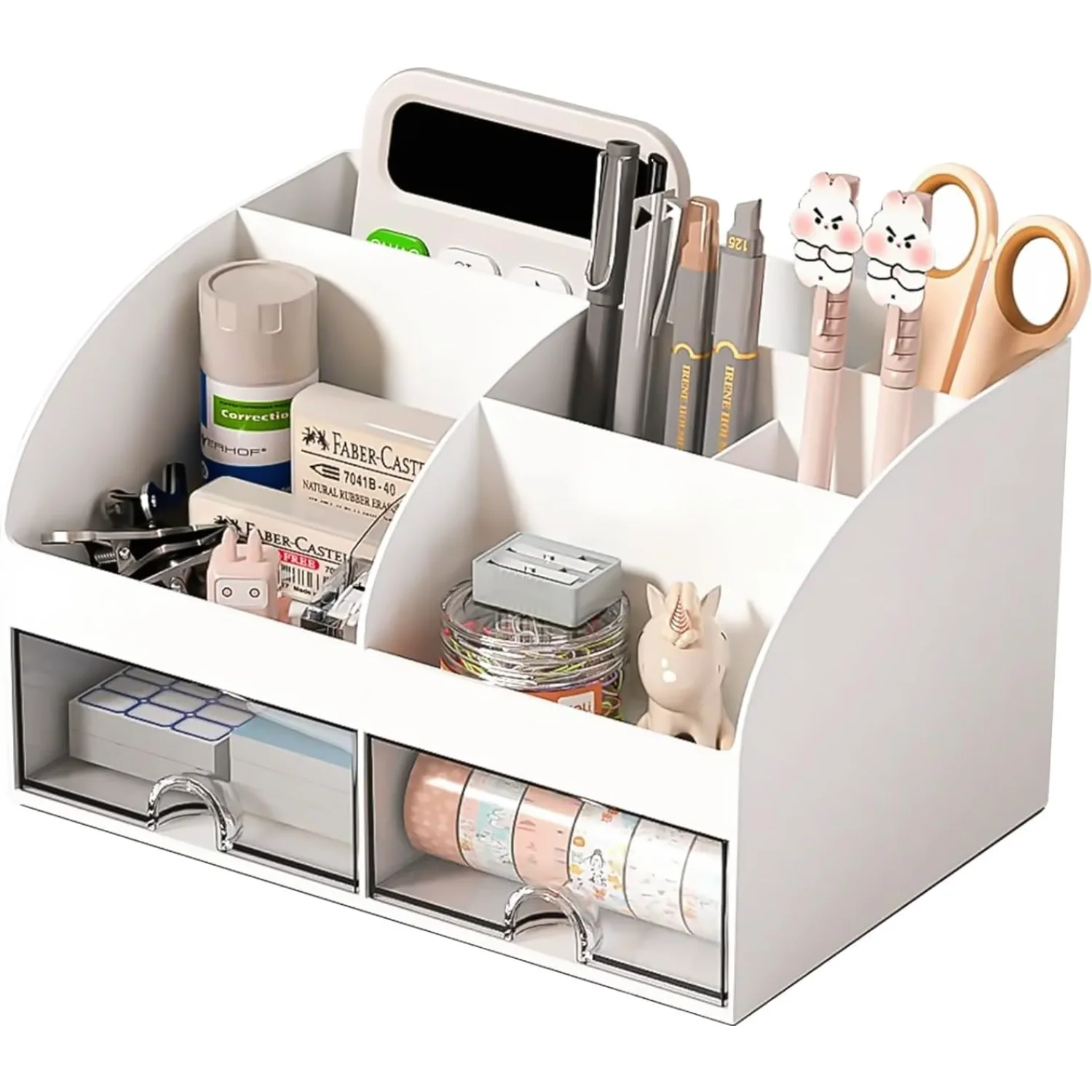 Desktop Organizer with Drawers, Office Desk Organizer, or Sleek Makeup Organizer for Vanity | Modern and Versatile Plastic Organ