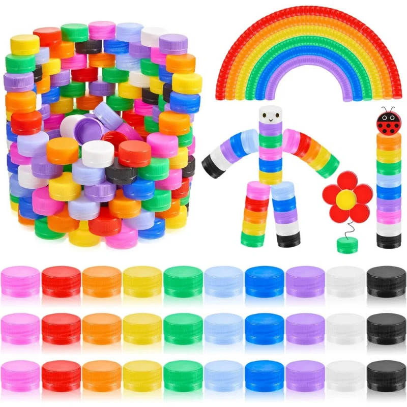 300pcs Plastic Bottle Caps - DIY Craft Suitable for Ages, Multicolor Bottle Lids for Scrapbooking, Puzzle Game, Arts & Crafts