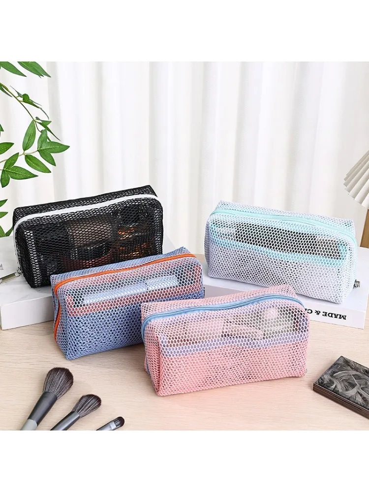 1PC Reise Schwarz Mesh Kosmetik Tasche Zipper Make-Up Tasche Für Frauen Waschen Kulturbeutel Make-Up Organizer Tragbare Lagerung Beutel