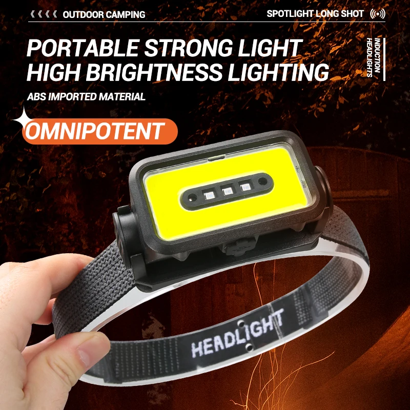 Super Bright Led Headlamp Portable COB Sensor HeadLight With 18650 Battery USB Rechargeable Head Flashlight For Fishing Camping