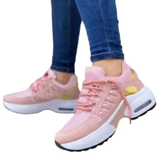 รองเท้าผ้าใบผู้หญิง2022ฤดูใบไม้ผลิฤดูใบไม้ร่วงใหม่ลูกไม้ขึ้นหนาด้านล่างรองเท้าแฟชั่นตาข่าย Breathable สุภาพสตรีกลางแจ้งสบายๆรองเท้า