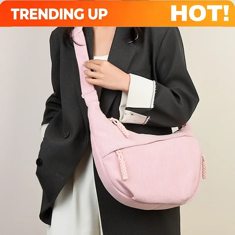 Japan Style Women Crossbody Bag New Casual Large Capacity Corduroy Shoulder Bag Versatile Multi Pocket Commuting Hobos Bag