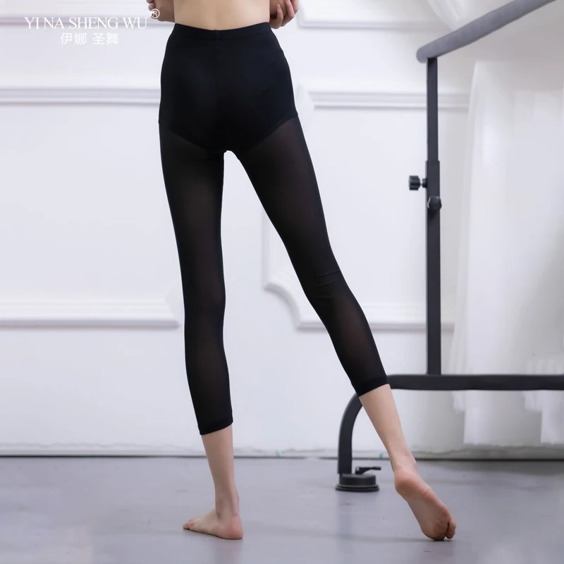 Pantalones recortados de Ballet para mujer, mallas elásticas para práctica de Ballet, Yoga, rábano, negro