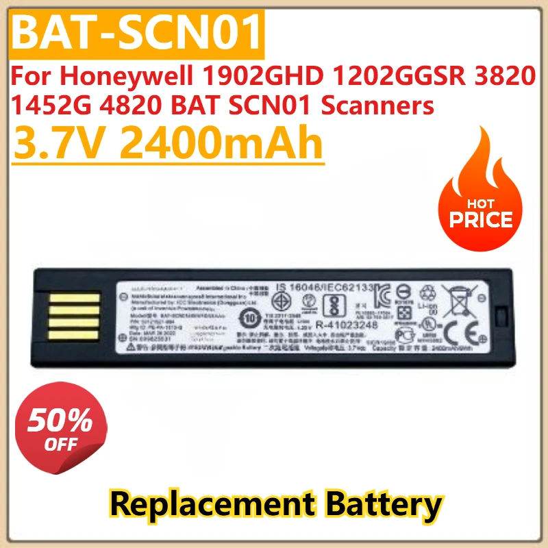 

New Laptop Battery 3.7V 2400mAh BAT-SCN01 For Honeywell 1902GHD 1202GGSR 3820 1452G 4820 BAT SCN01 Scanners