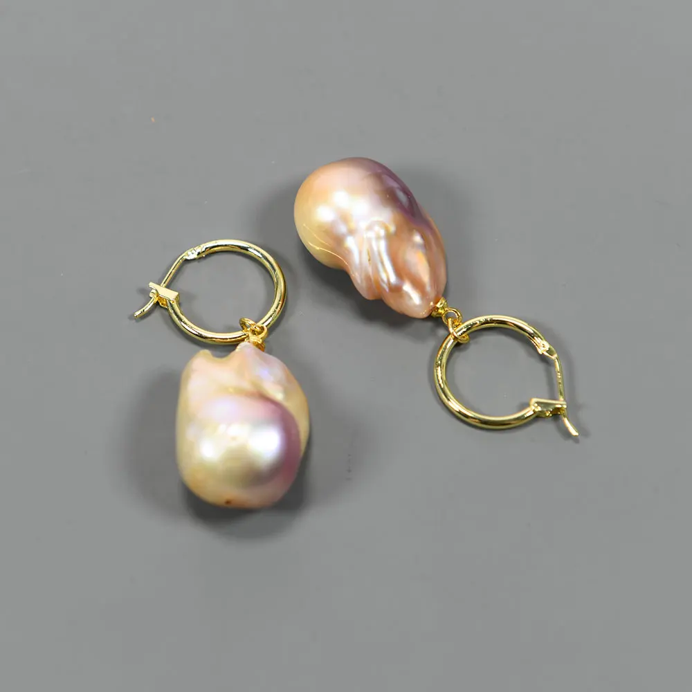 GG Natural Pink Purple Keshi Pearl Dangle Earrings 18K Gold Plated Circle Handmade Drop Earrings Lady Jewelry Gift