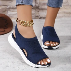 Women's Flying Weaving Casual Sandals 2024 New Summer Versatile Thick Sole Sports Sandals Comfortable Roman Shoes