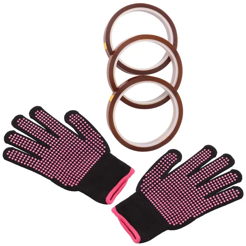 AB25-Heat Resistant Gloves And 3 Rolls 10Mm X33M 108Ft Heat Press Tape, Heat Proof Gloves Glove Thermal Tape Sublimation Tape
