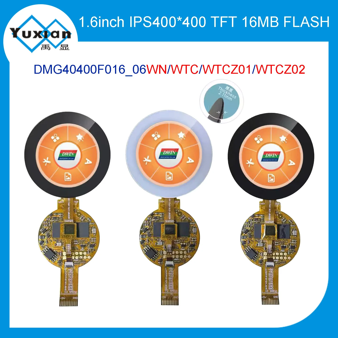 

DMG40400F016_06WN WTC WTCZ01 WTC02 1,6-дюймовый круглый круглый 400*400 262K цвета IPS TFT ЖК-дисплей HMI с сенсорным экраном