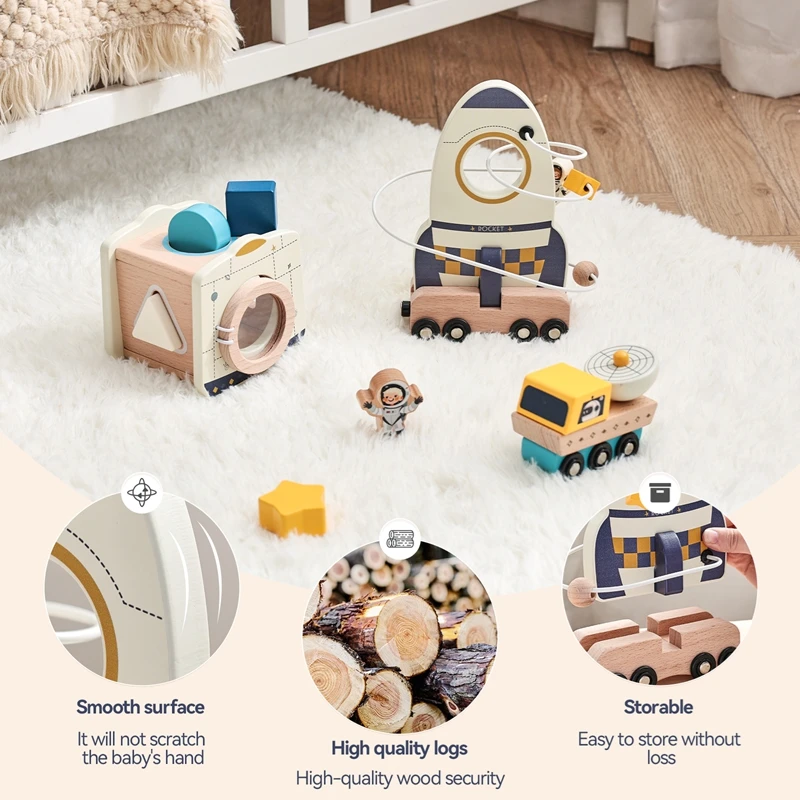 Set di giocattoli spaziali Giocattoli Montessori in legno Giocattoli per l'educazione precoce infantile Sviluppa regalo di abilità di coordinazione occhio-mano per bambini
