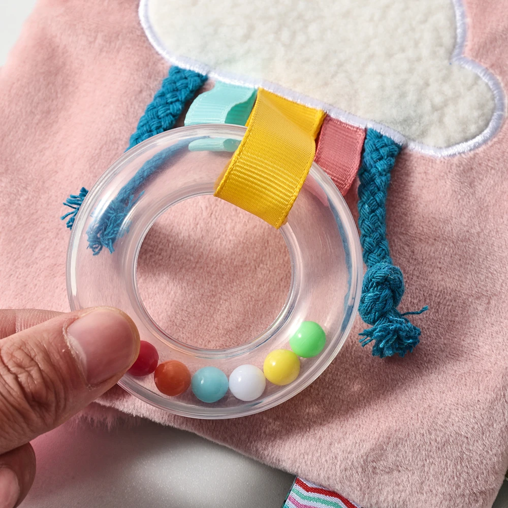 Weiches Baby-Sensorikspielzeug, Sicherheitsdecke, Stoffbuch, Baumwollbär-Rassel mit Knistergeräuschen, Spiegel-Beißring, Feinmotorik-Geschenk – Detail 24