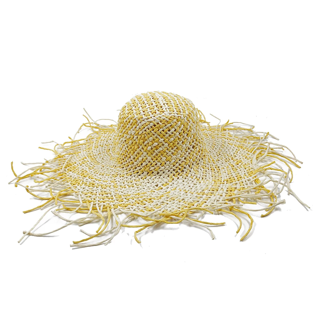 Colorful woven summer new hollow decoration large brim women's straw hat French sun protection temperament beach hat Jazz Lafite