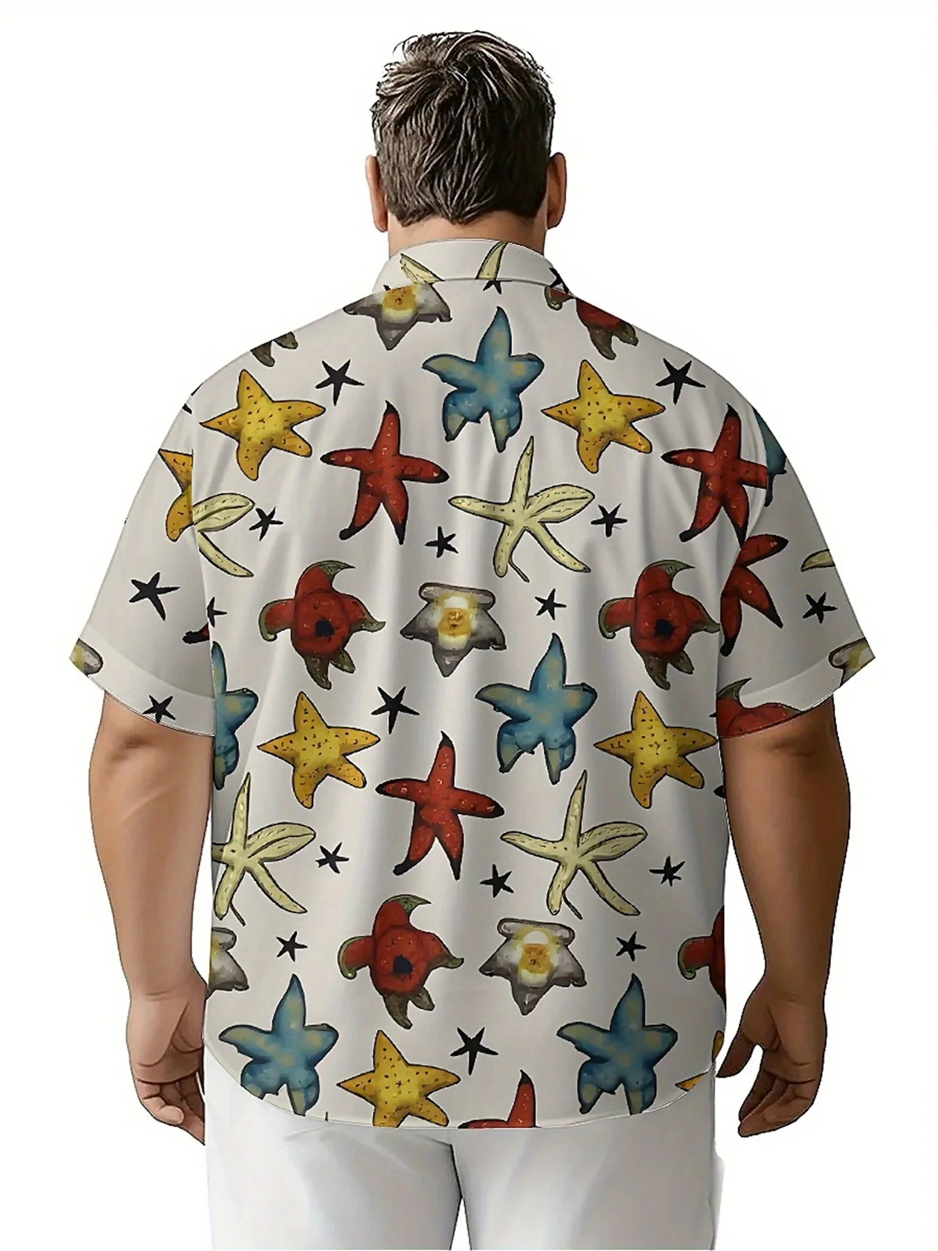 Men's Plus Size Hawaiian Shirts Colorful Starfish and Shells Pattern,Premium Comfort Youth Clothes,Y2K Tops