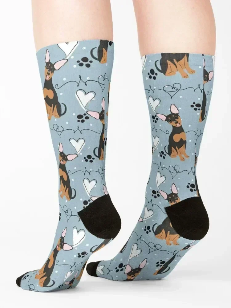 LOVE Black Tan Miniature Pinscher Dog Socks happy kawaii floor snow Socks For Men Women's