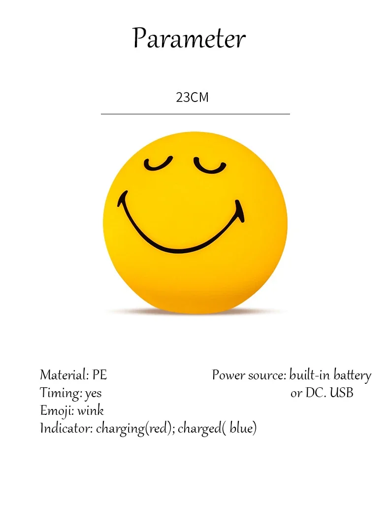 Squint/Wink Sphere Lamp Atmosphere Smile Light Dimmable USB Rechargeable or USB Plug-in Smiling Night Light for Home Decoration