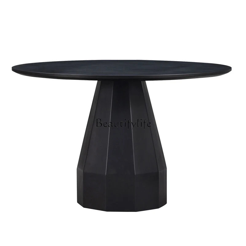 

Creative modern minimalist round dining table Italian minimalist high-end black round table