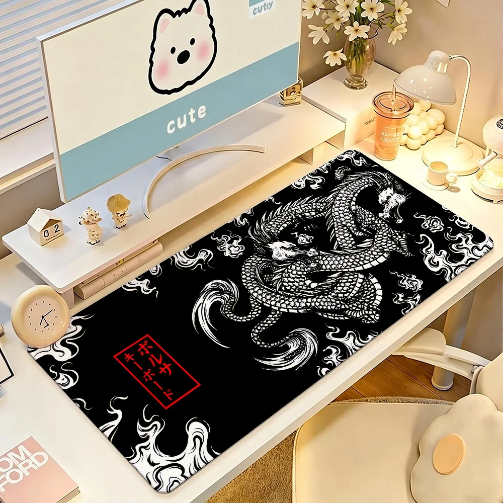 Japanese Dragon Mouse Pad Large Non-Slip Waterproof Mat Stitched Edge Keyboard Pad for Gaming Daily Office