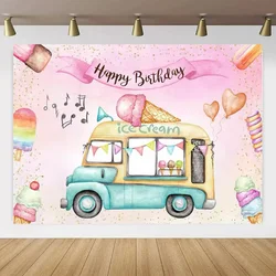 Halo Cartoon Summer Ice Cream Theme Happy Birthday Party Decoration Backgdrop Newborn Baby Photography Studio Props Banner