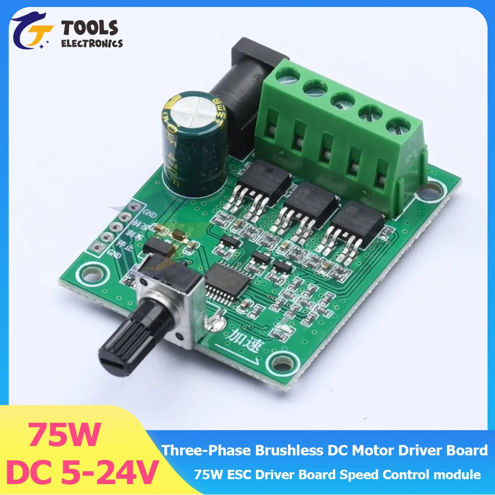 

Three-Phase Brushless DC Motor Driver Board DC 5-24V 75W ESC Driver Board Speed Control module for HDD Fan Industrial Cooling