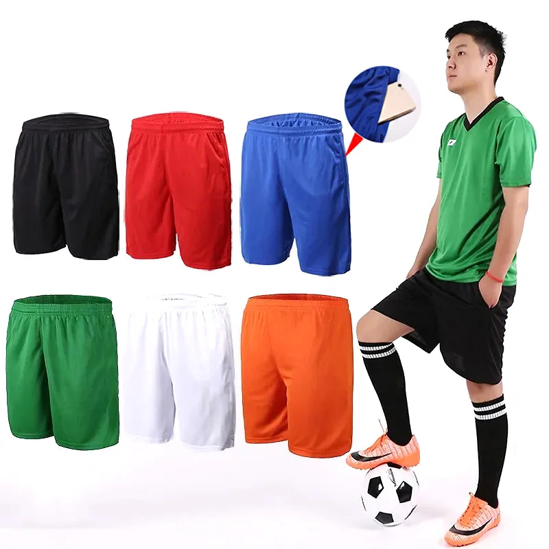 With Pockets Sport Shorts Men\'S Football Training Shorts Soccer Uniform Running Solid Color Loose Breathable Quick-drying