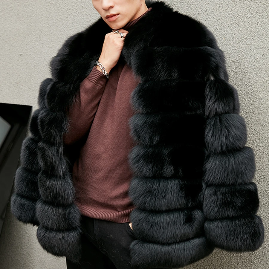 Winter Real Fox Fur Jacket Casual Classical Coat For Men Winter Warm Fashion Natural Sliver Fox Fur