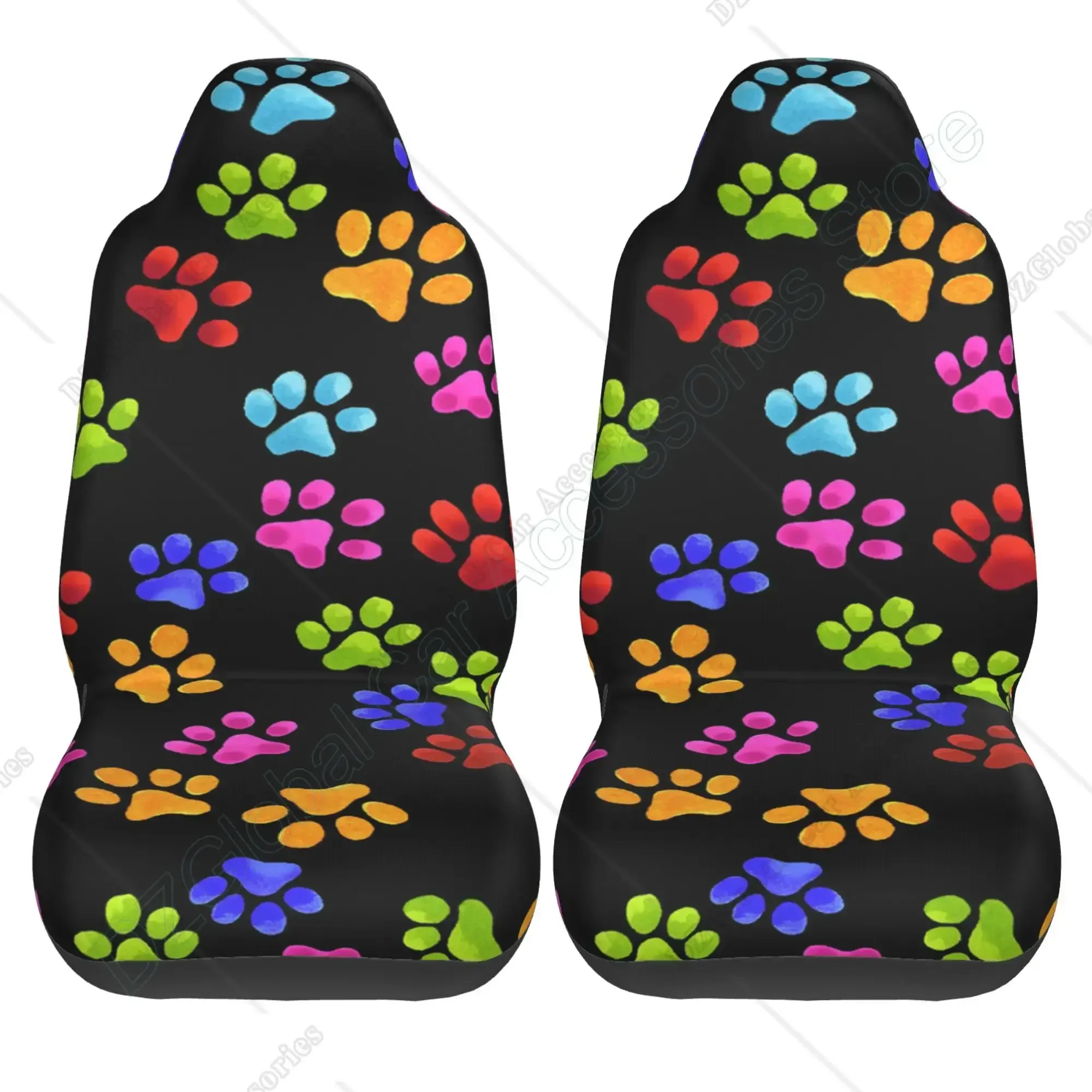 Kolorowe Dog Paw Print pokrowce na siedzenia dla kobiet pokrowce na przednie siedzenia czechy Design wnętrze samochodu zestaw ochraniaczy 2 uniwersalne — zdjęcie 3