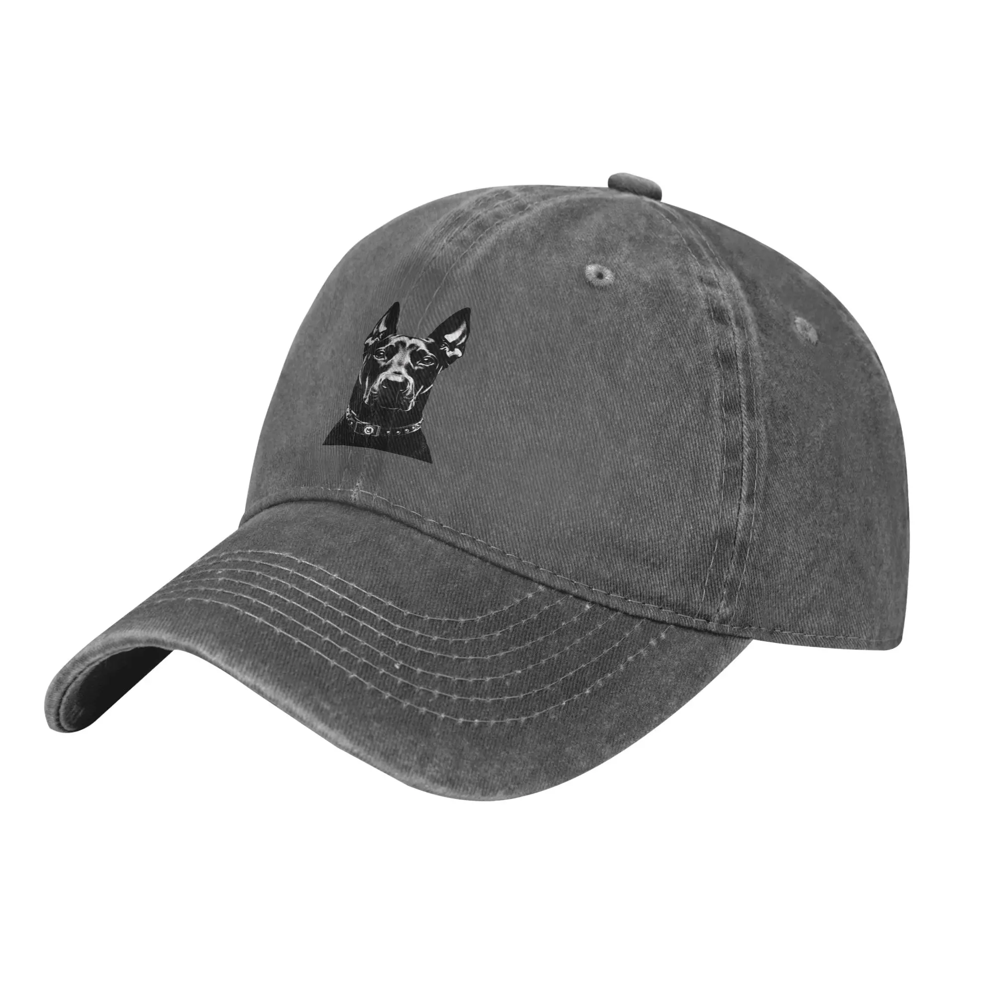 Pure Color Dad Hats Black White Doberman Spiked Collar Halftone Portrait Women's Hat Sun Visor Baseball Caps  Peaked Cap