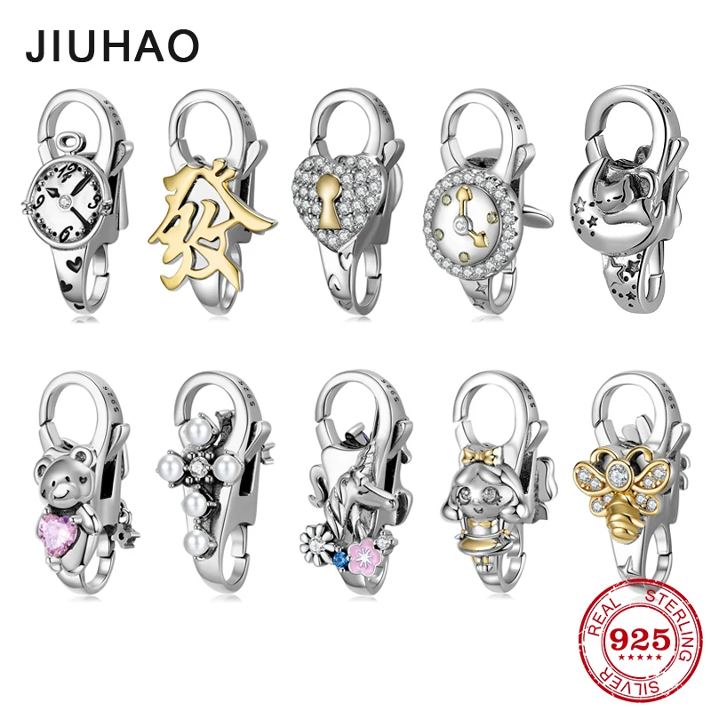 925 Sterling Silver New Trendy Charm fits Bracelet Little bear Bow Lobster Clasp With 4 styles bracelet Diy for women Jewelry