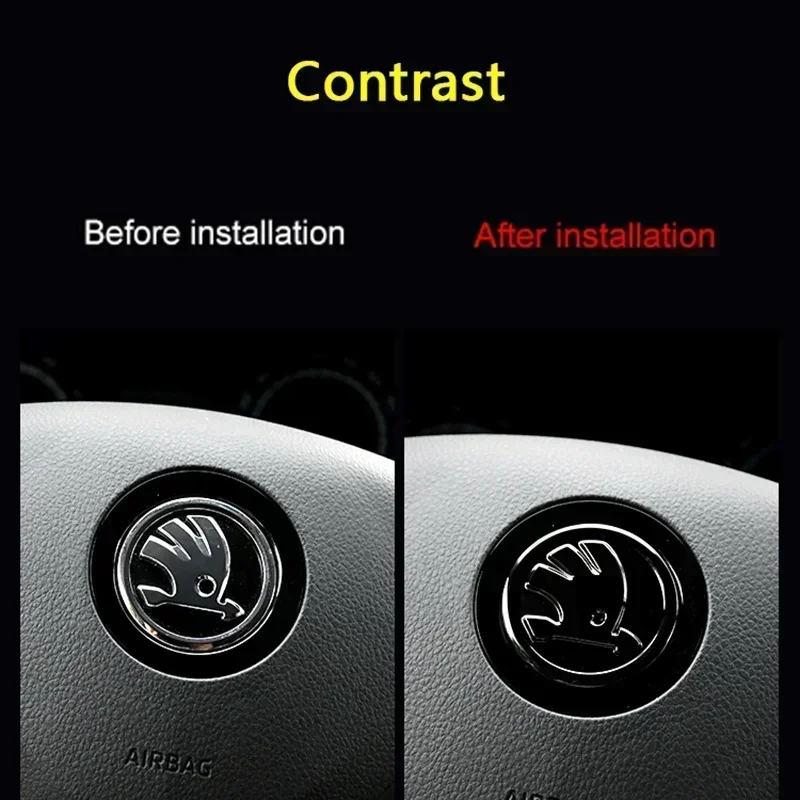 Car Steering Wheel Sticker Logo Decals for SKODA Octavia Fabia Yeti Kodiaq Karoq Rapid Superb VRS KAMIQ Scala Citigo Emblem