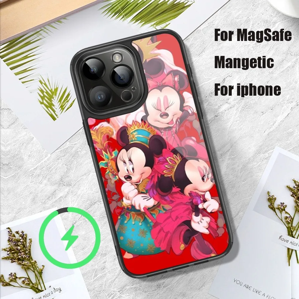 MINISO Mickey M-Minnie Mouse Phone Case For iPhone 11 12 13 14 15 Pro Max Plus Mini Magsafe Magnetic Wireless Charging Shell