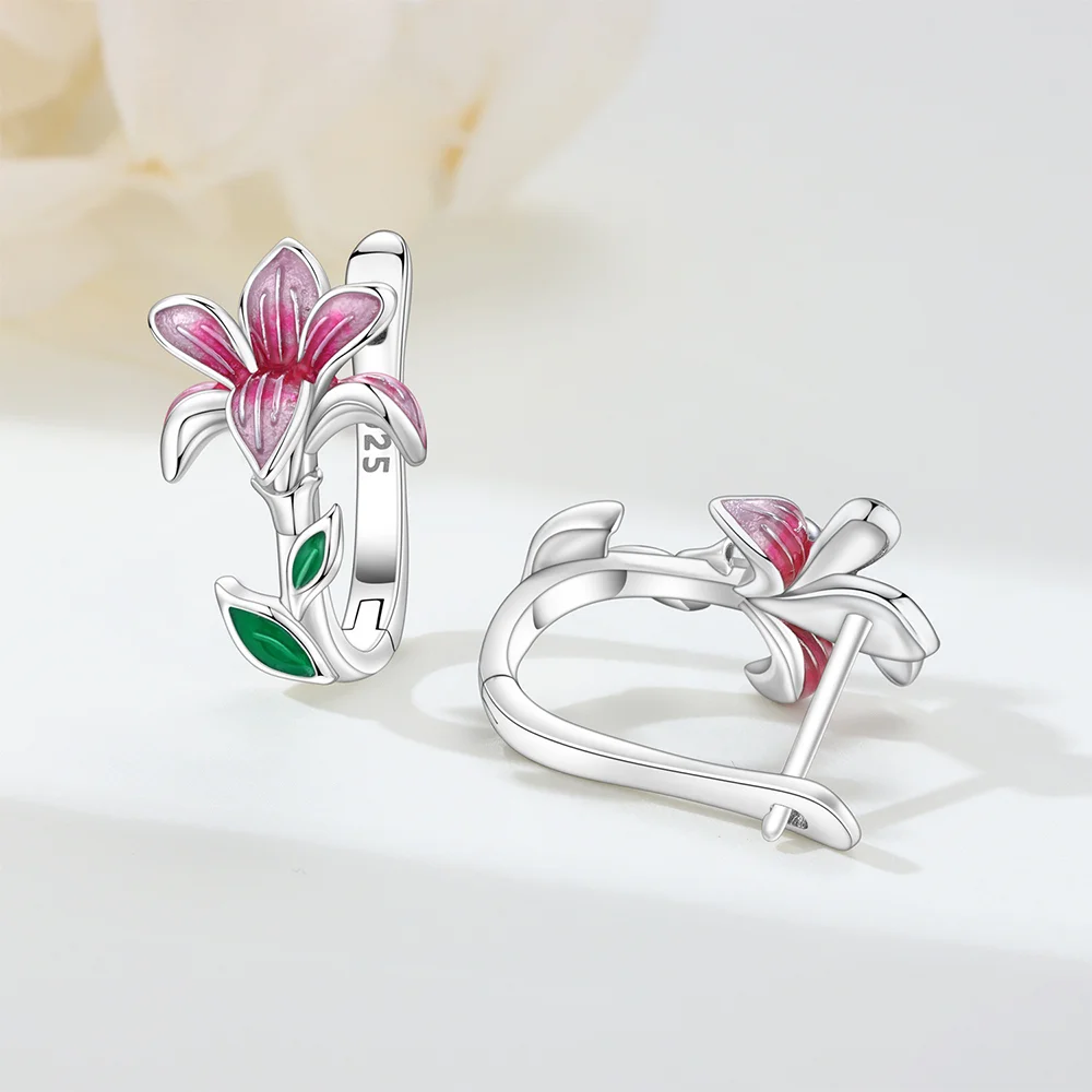 أقراط على شكل زهرة 925 فضية وردية ماغنوليا الزرقاء ليف هوب أقراط للنساء اكسسوارات الزفاف هدايا عيد الميلاد الذكرى السنوية #3