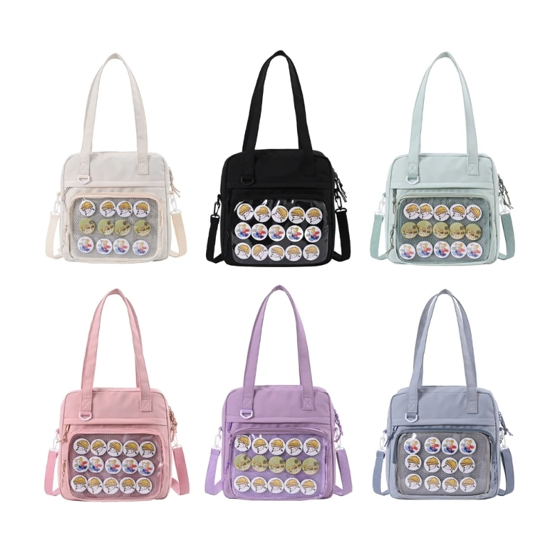 Bolso hombro para mujer, bolso estudiante con ventana transparente, bolso JK para chica, bolso cruzado lona