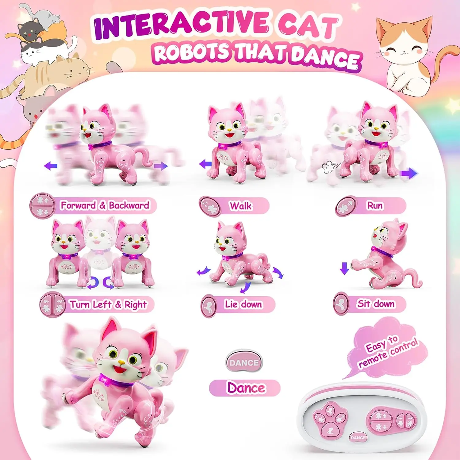 사랑스러운 원격 제어 로봇 춤추는 고양이, 어린이를 위한 대화형 걷기 애완 동물 장난감, LED 충전식 장난감, 소녀 생일 선물