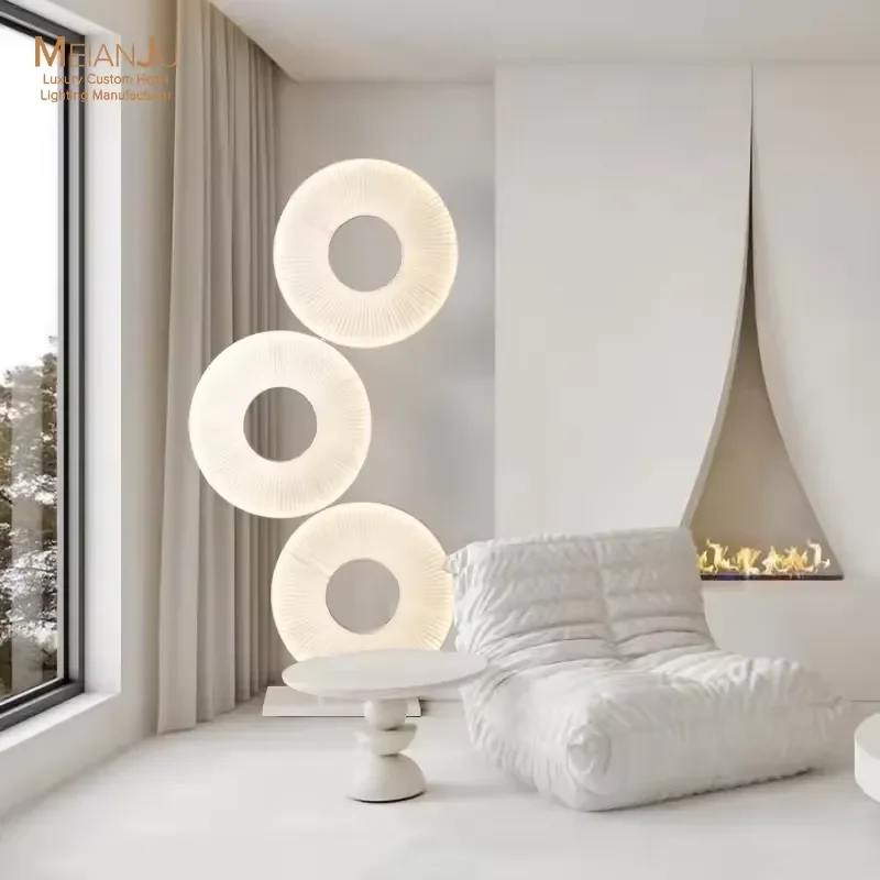 Nordic Designer Art Fabric Floor Lamp Modern Ring Structure Iron Body LED Standing Light High Brightness Easy to Install