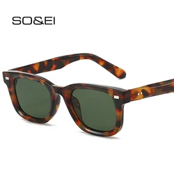 SO&EI Retro Square Women Rivets Sunglasses Fashion Dark Green Shades UV400