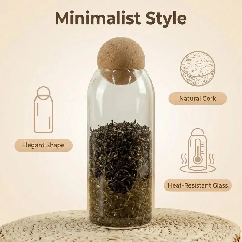 Durable Glass Jars Sealed with Cork Stoppers for Coffee Beans and Dried Fruit Storage