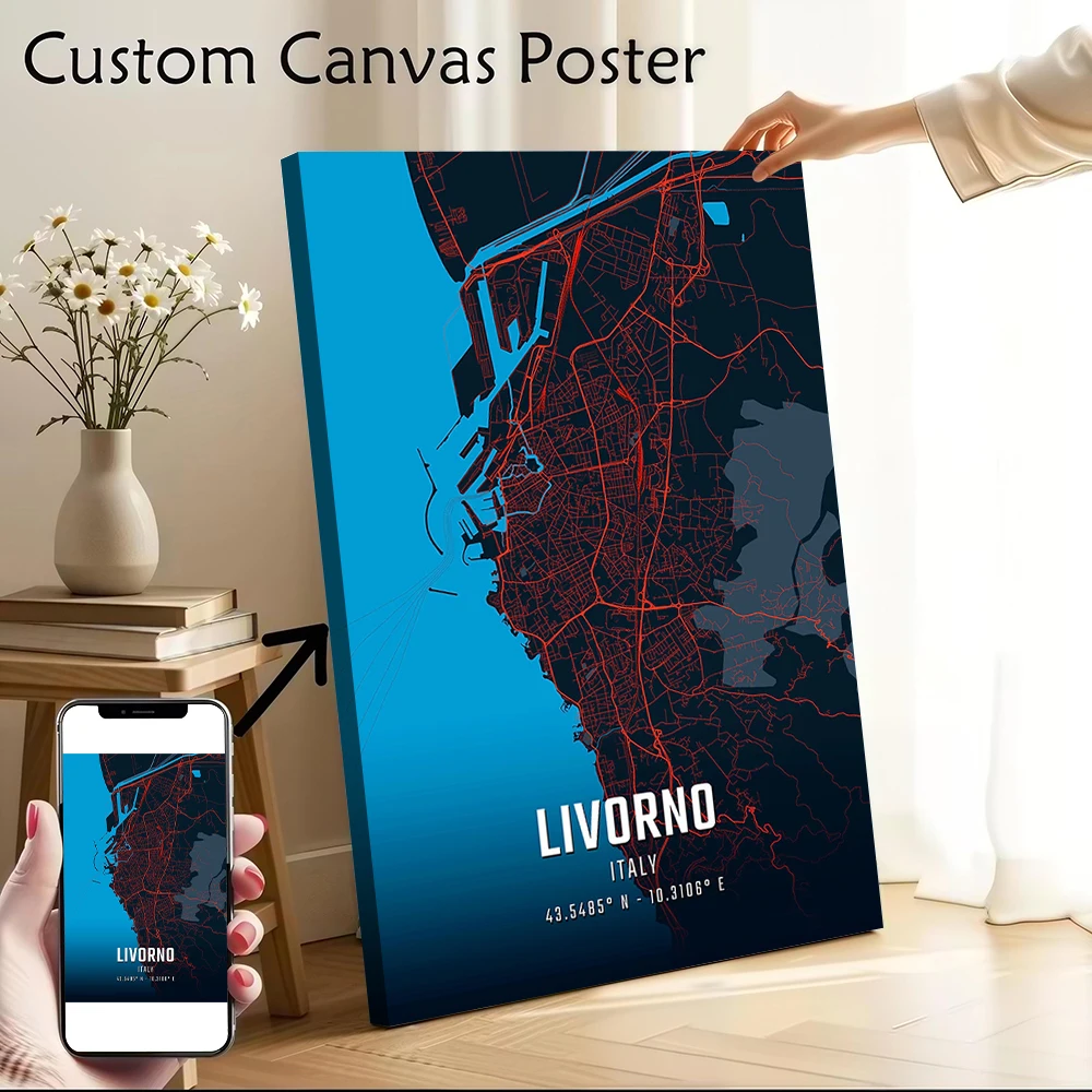 

Livorno City Map Printed Canvas Poster Custom Pictures Wall Art Canvas Painting for Modern Home Decoration Ornaments Decor Room