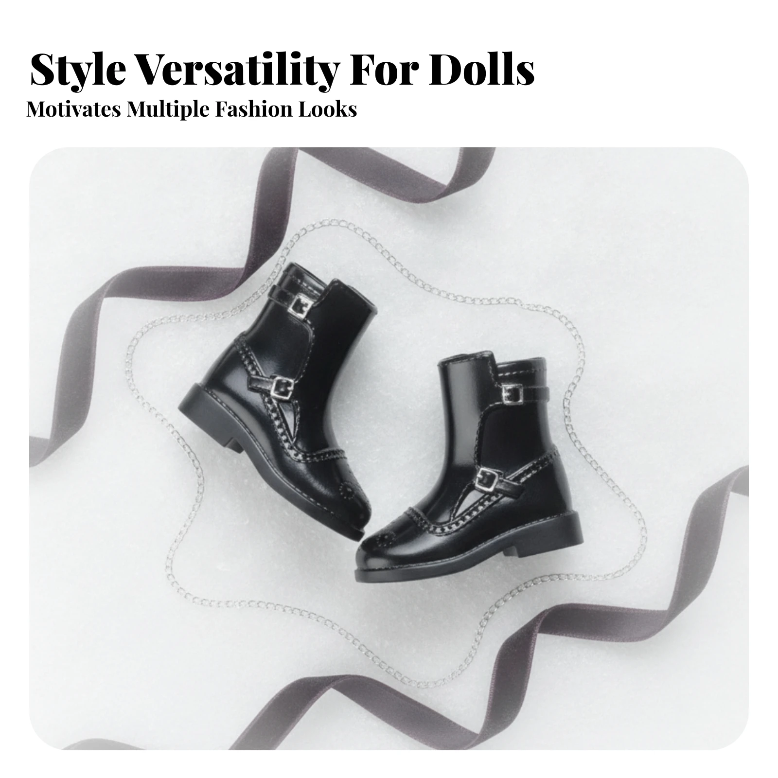

Glossy Doll Ankle Boots Side Zipper Ankle-High Doll Boots Miniature Footwear Buckle Strap Low Block Heel
