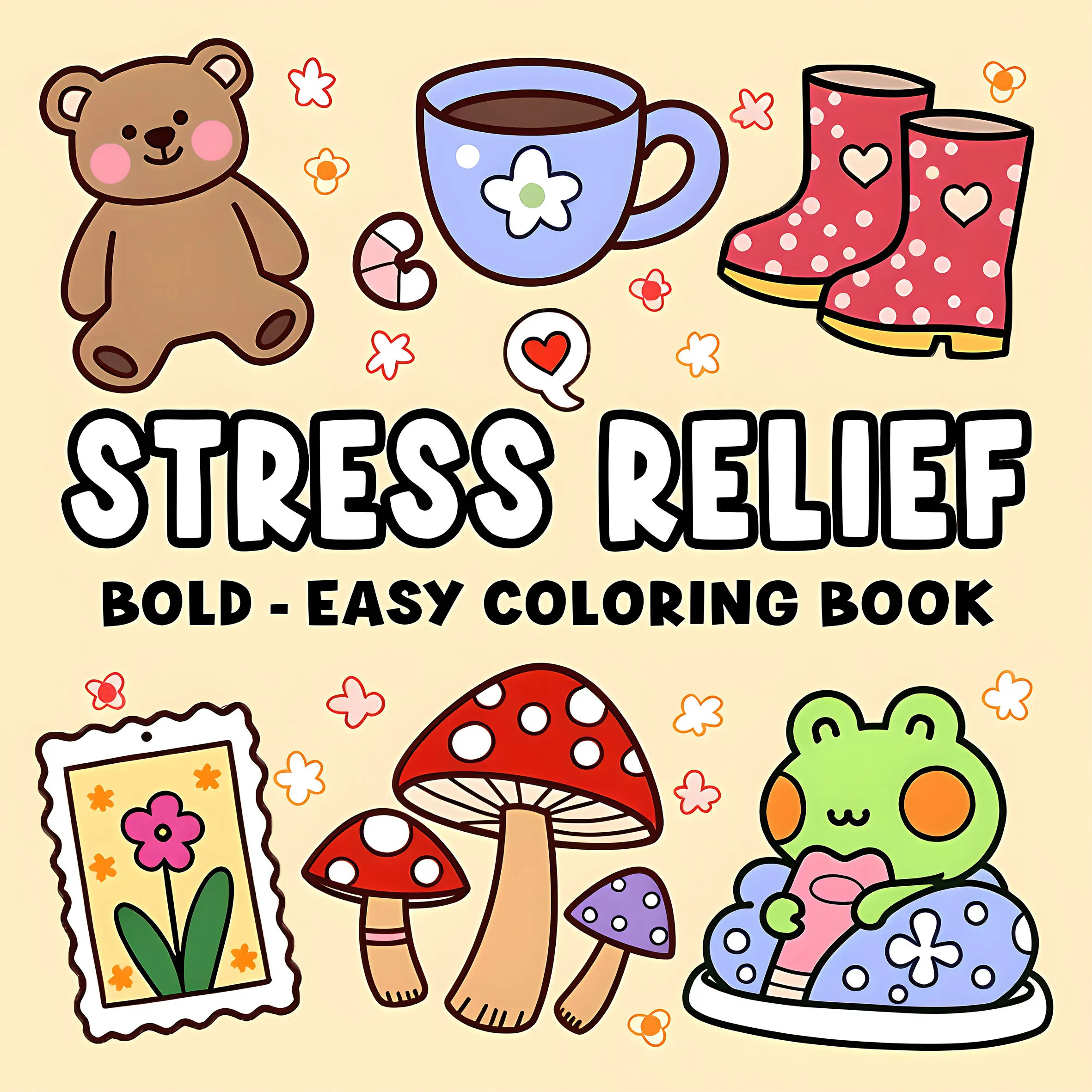 STRESS RELIEF Bold-easy Patterns Coloring Book for Adults Cute Drawing Book Perfect Gift for Party and Birthday