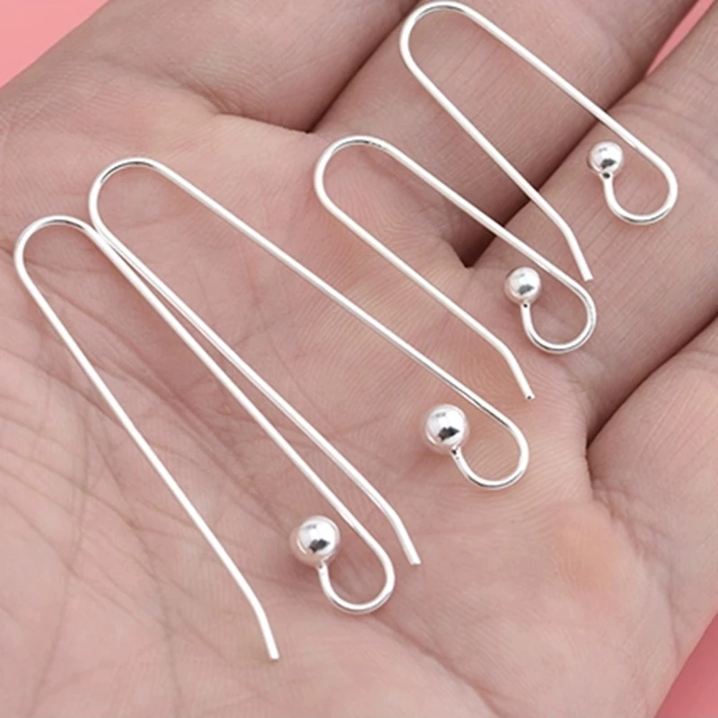 

solid 925 sterling silver ear hook, Large Sterling Silver Earring Hook Ear Wire with 4mm Stopper Bead，DIY Jewelry Findings