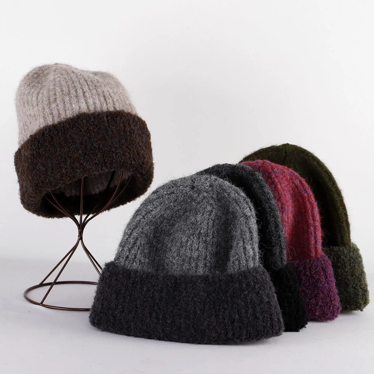 2023 cashmere Big caps Candy colored wool hat Knitted hat skiing cap Big hat Korean hat y2k patchwork warm hat Thick gentle hat