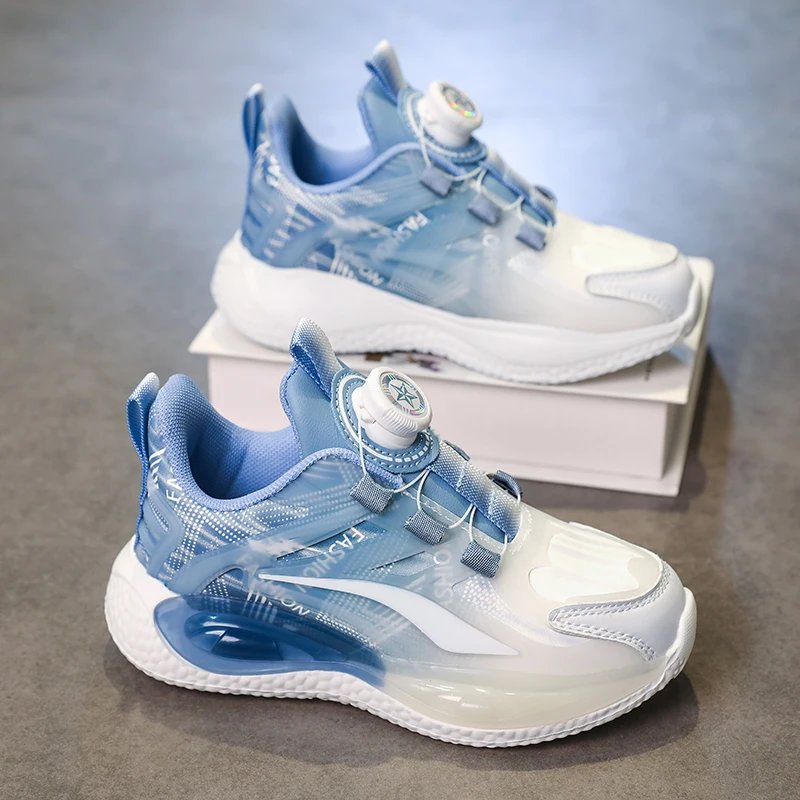 

Детские спортивные кроссовки с поворотной застежкой для школы и бега, новинка 2026 года, дышащие, сетчатые, нескользящие, для мальчиков, повседневные прогулочные туфли