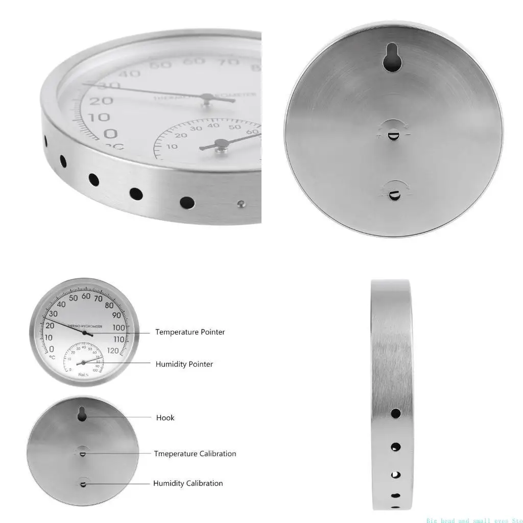 

581C Круглый термометр-гигрометр из нержавеющей стали для использования в помещении и на открытом воздухе в сауне, тест на