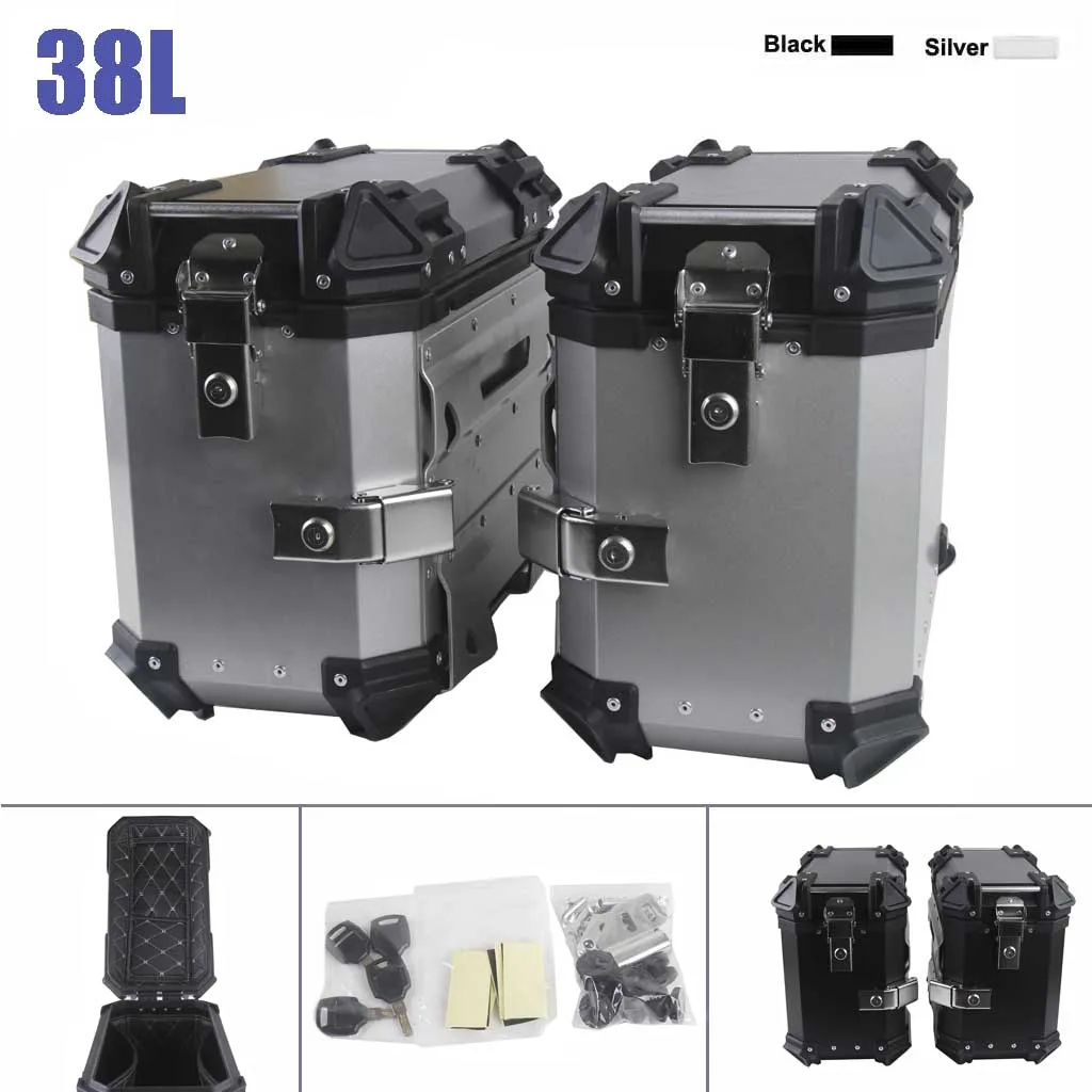 

38L Universal Motorcycle Side Panniers Luggage Trunk Case Tool Box Toolbox Saddlebag Storage Saddle Bag Aluminum Accessories