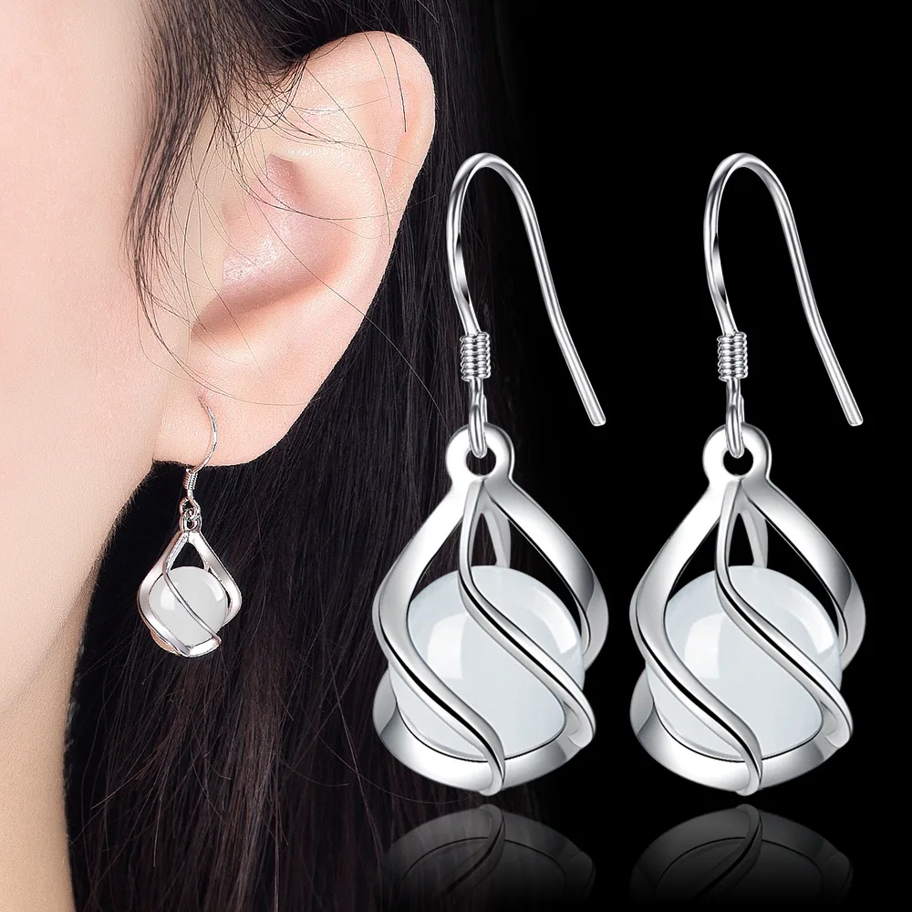 Wholesale Fashion 925 Sterling Silver Earrings Elegant Cute Women Charms Wedding Classic Jewelry Gift Stone Drop