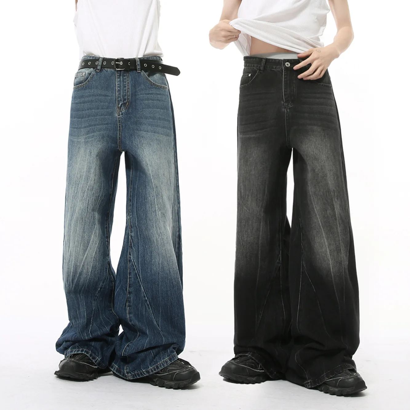 

MTLCLOTHES Men's Clothing | Autumn New American Style Washed Lightning Pattern Retro Straight Wide-Leg Jeans Loose Fit