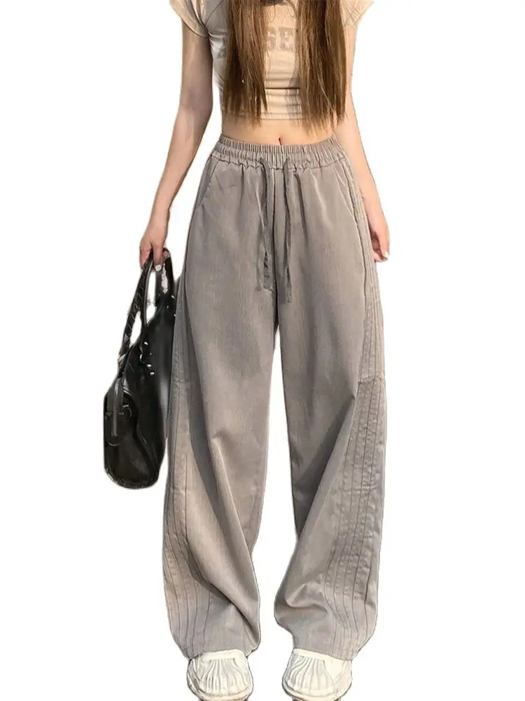 Women's Grey Pants Harajuku Streetwear Oversize Parachute Pants Y2k Retro 2000s Aesthetic Vintage Trousers Fashion Clothes 2024