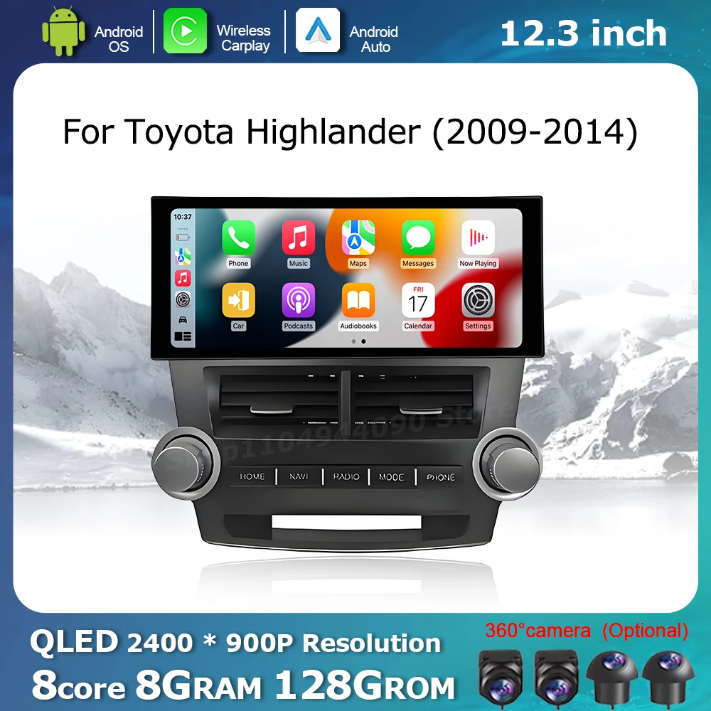 

Carplay Android Auto for Toyota Highlander 2009 - 2014 Car Accessories Display Screen Multimedia Radio Player GPS Navi WiFi BT