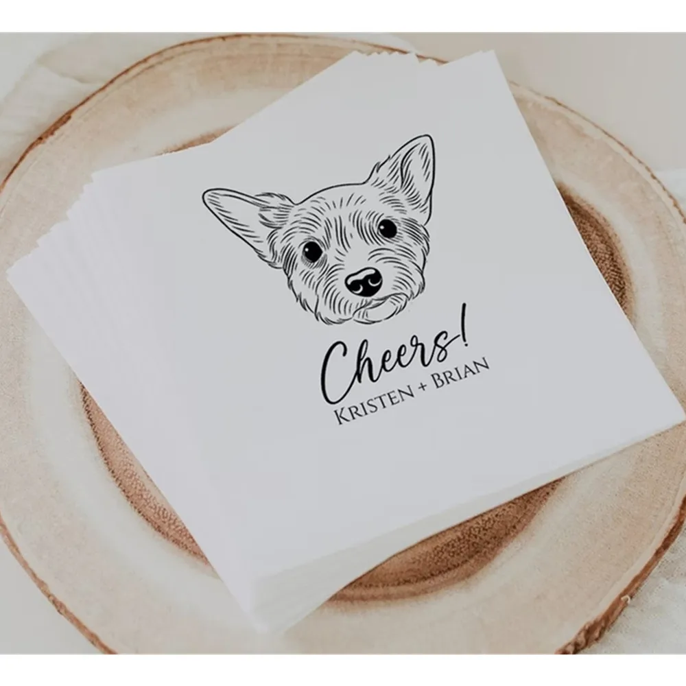 Custom Illustrated Dog Wedding Napkins | Custom Pet Wedding Napkins | Custom Paper Napkins | Custom Engagement Napkins |Personal