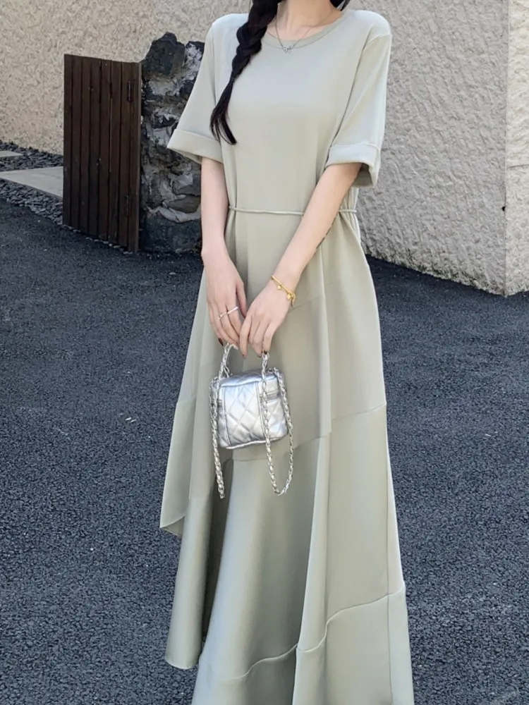 Abito estivo taglie forti T-shirt da donna elegante vintage chic lungo verde abito da donna abiti da donna abiti